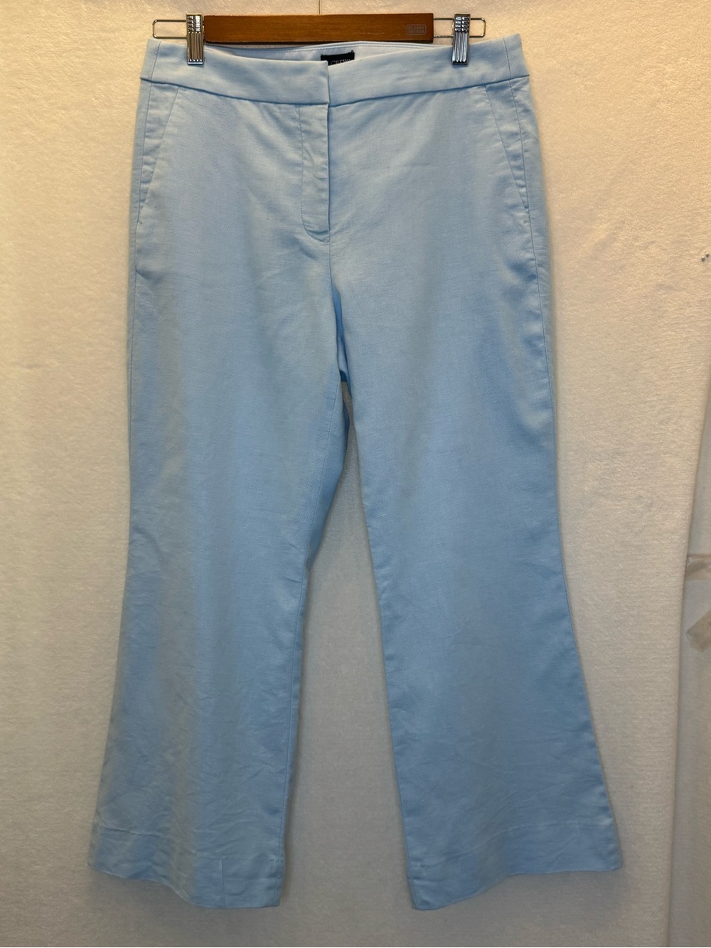 J. Crew Linen Blend Cropped Kelsey Flare Pants  Blue Sz 8 Career Preppy Casual